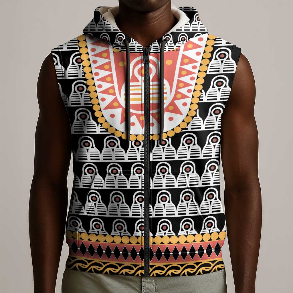 Cameroon Traditional Toghu Pattern Sleeveless Zip Hoodie - African Pride