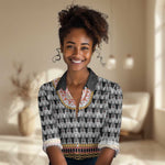 Cameroon Traditional Toghu Pattern Women Casual Shirt