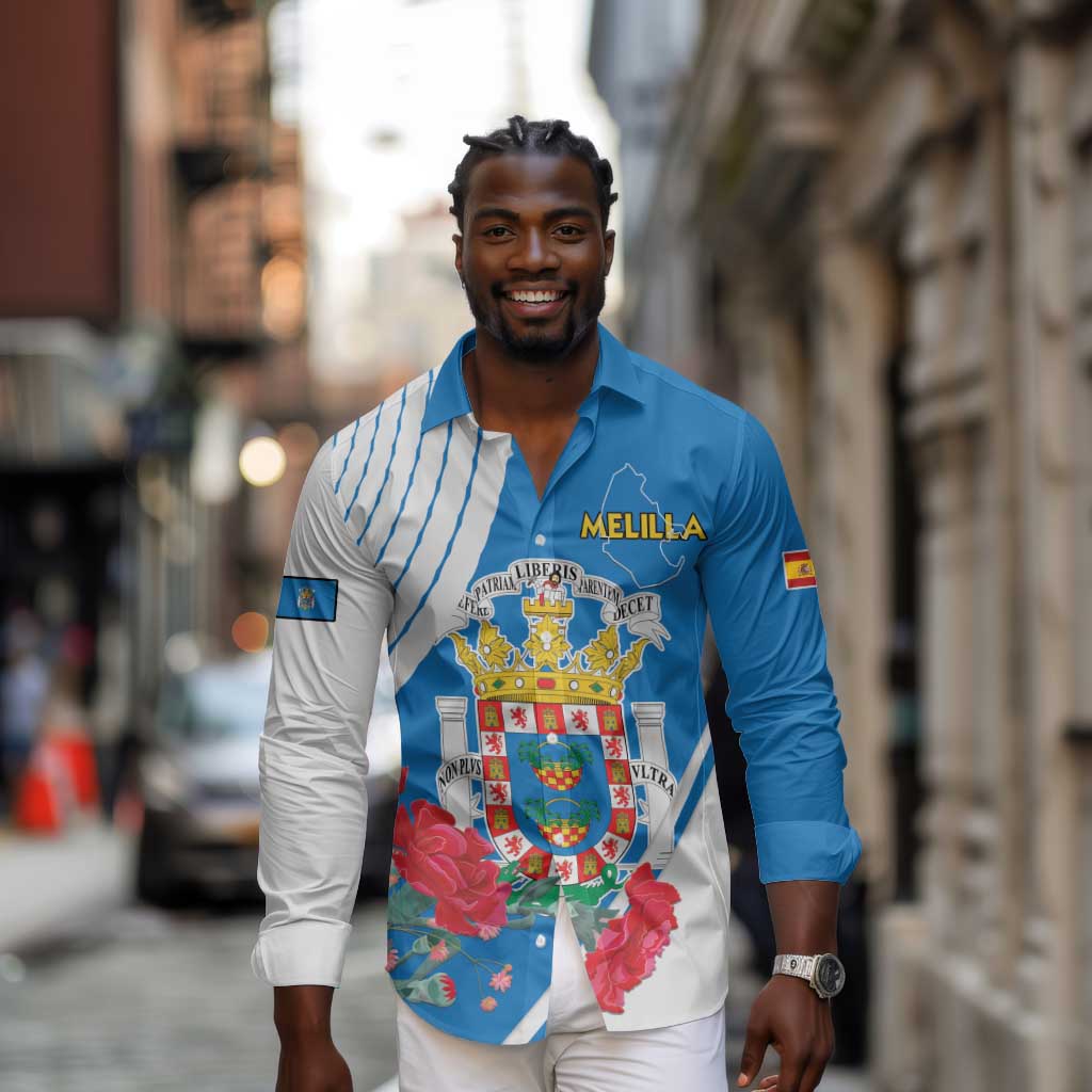 Melilla Spain Long Sleeve Button Shirt Coat Of Arms With Map