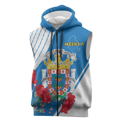 Melilla Spain Sleeveless Zip Hoodie Coat Of Arms With Map - African Pride