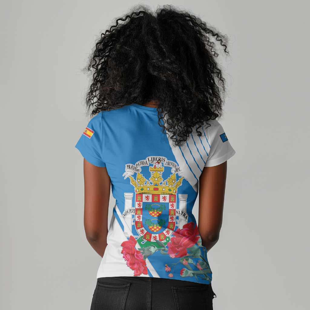 Melilla Spain Women V-Neck T-Shirt Coat Of Arms With Map