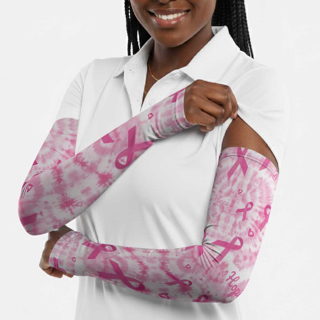 Breast Cancer Awareness Pink Ribbon Arm Sleeves Tie Dye Style