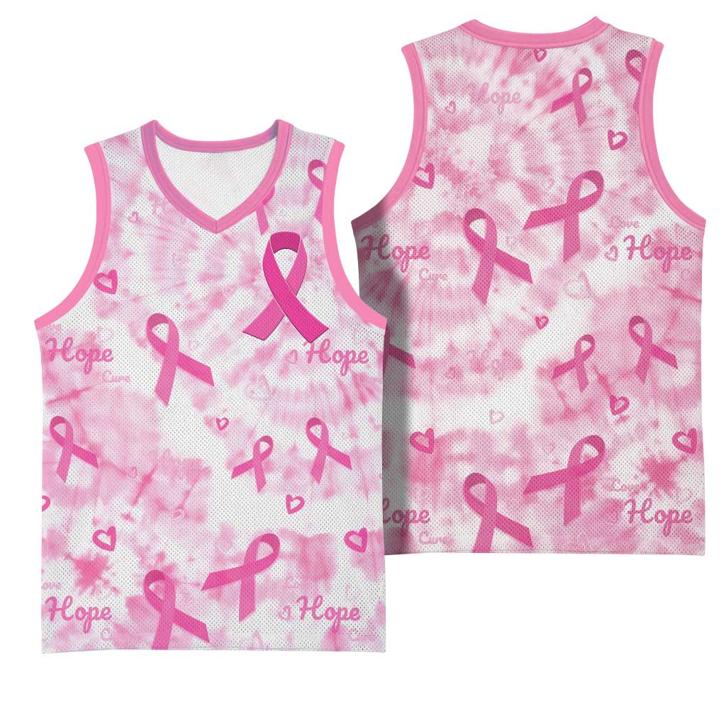Pink Ribbon With Tie Dye Basketball Jersey Breast Cancer Awareness LT15