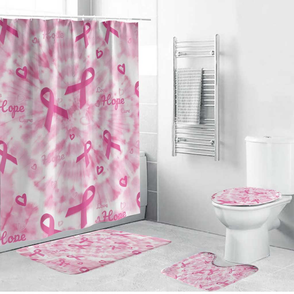 Breast Cancer Awareness Pink Ribbon Bathroom Set Tie Dye Style