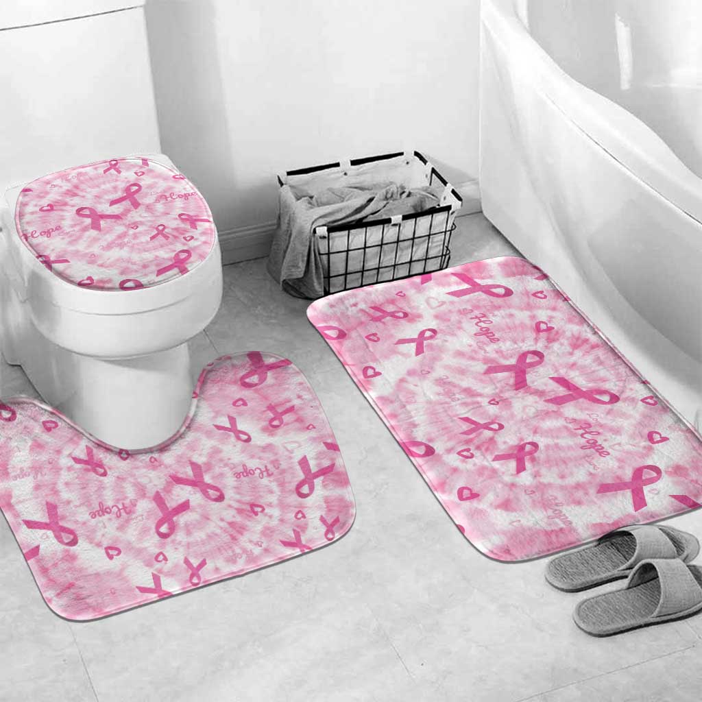 Breast Cancer Awareness Pink Ribbon Bathroom Set Tie Dye Style
