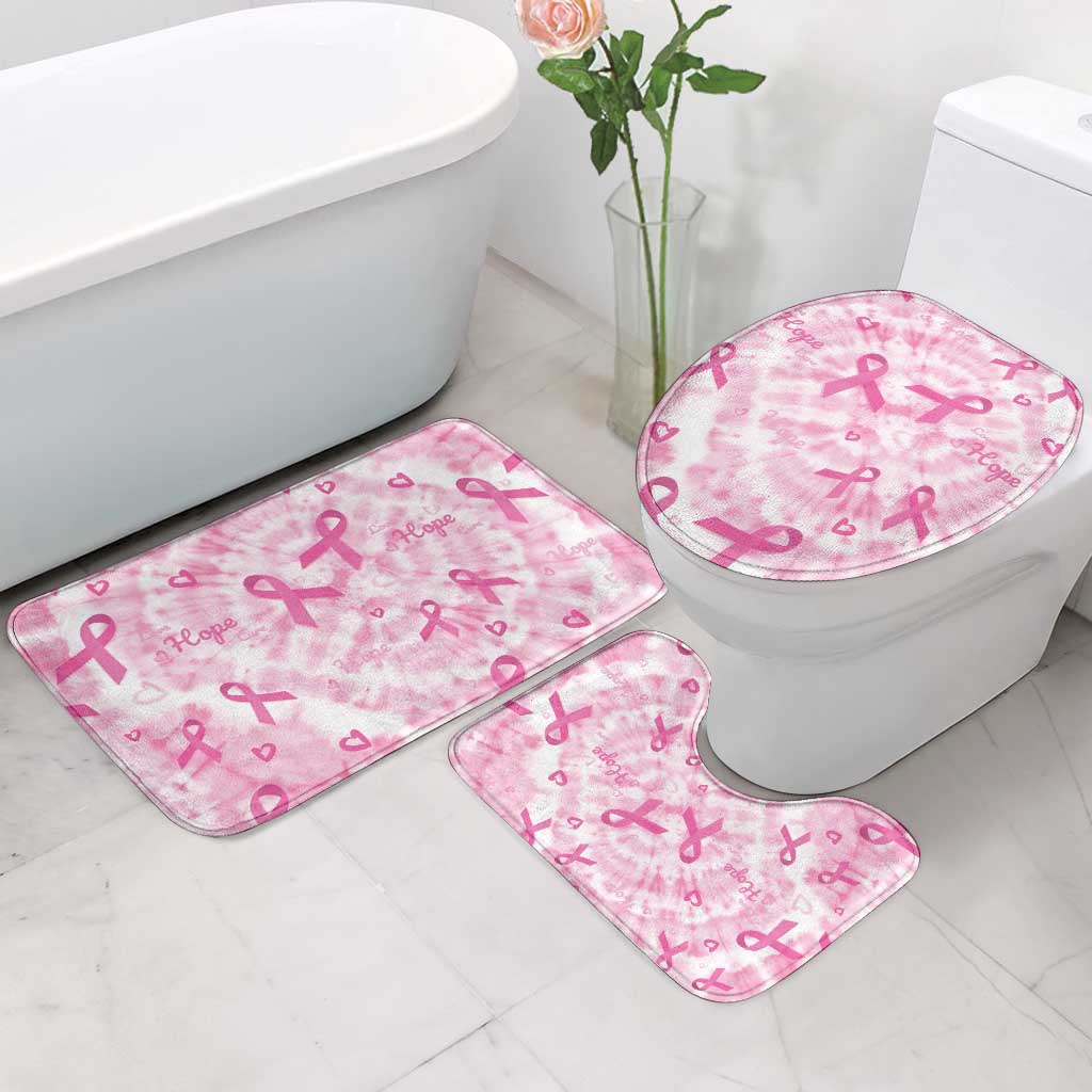 Breast Cancer Awareness Pink Ribbon Bathroom Set Tie Dye Style