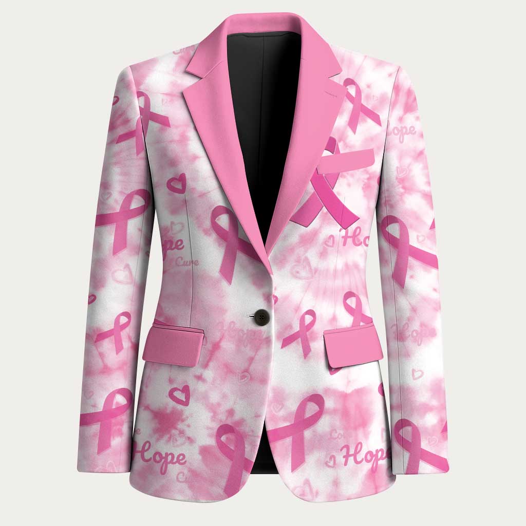 Breast Cancer Awareness Pink Ribbon Blazer Tie Dye Style