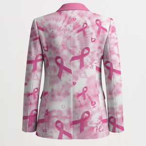 Breast Cancer Awareness Pink Ribbon Blazer Tie Dye Style