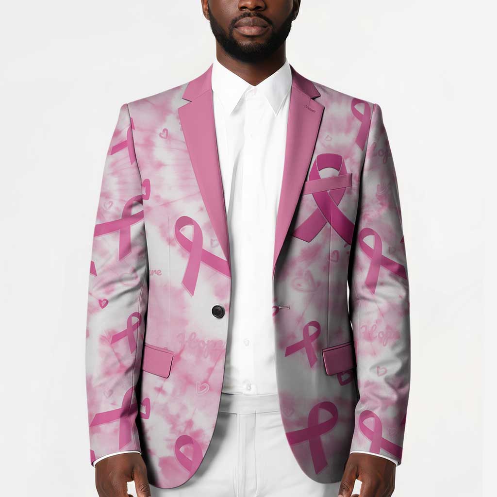 Breast Cancer Awareness Pink Ribbon Blazer Tie Dye Style