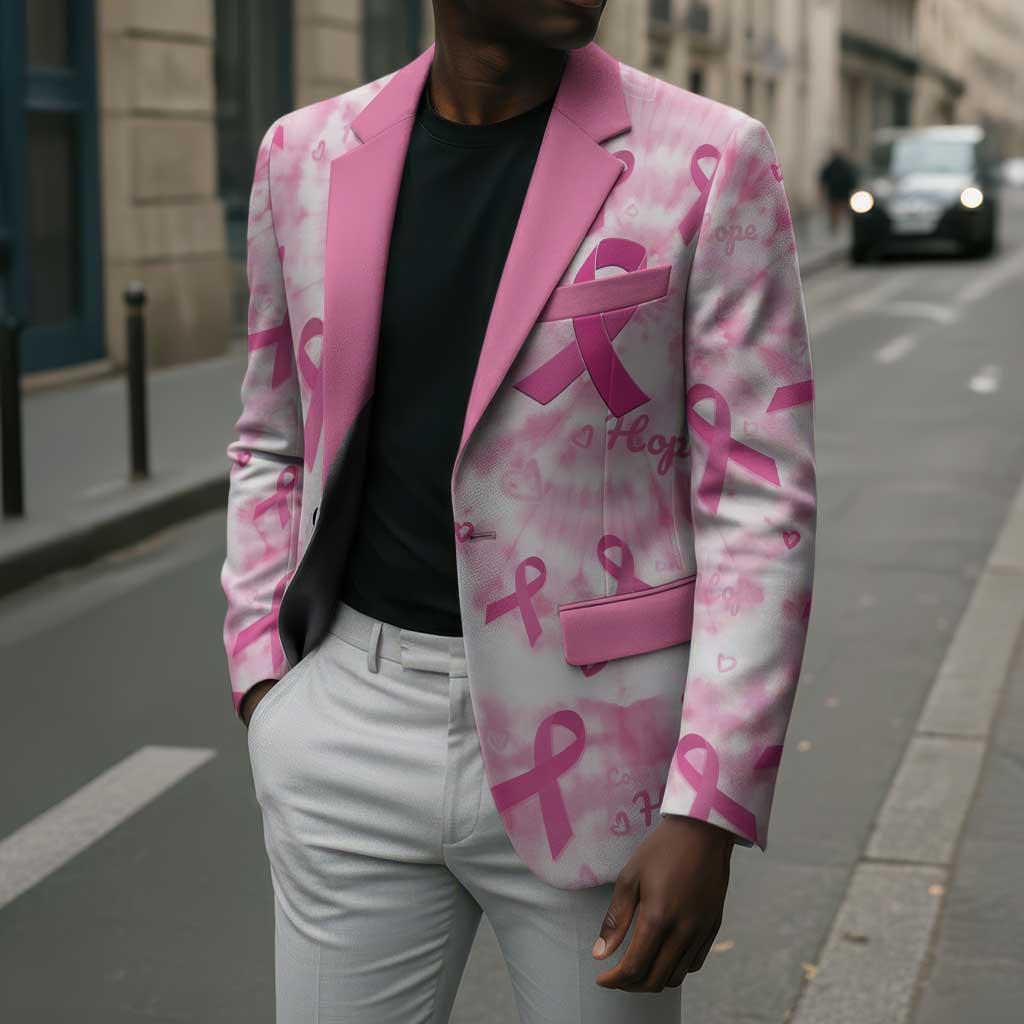 Breast Cancer Awareness Pink Ribbon Blazer Tie Dye Style