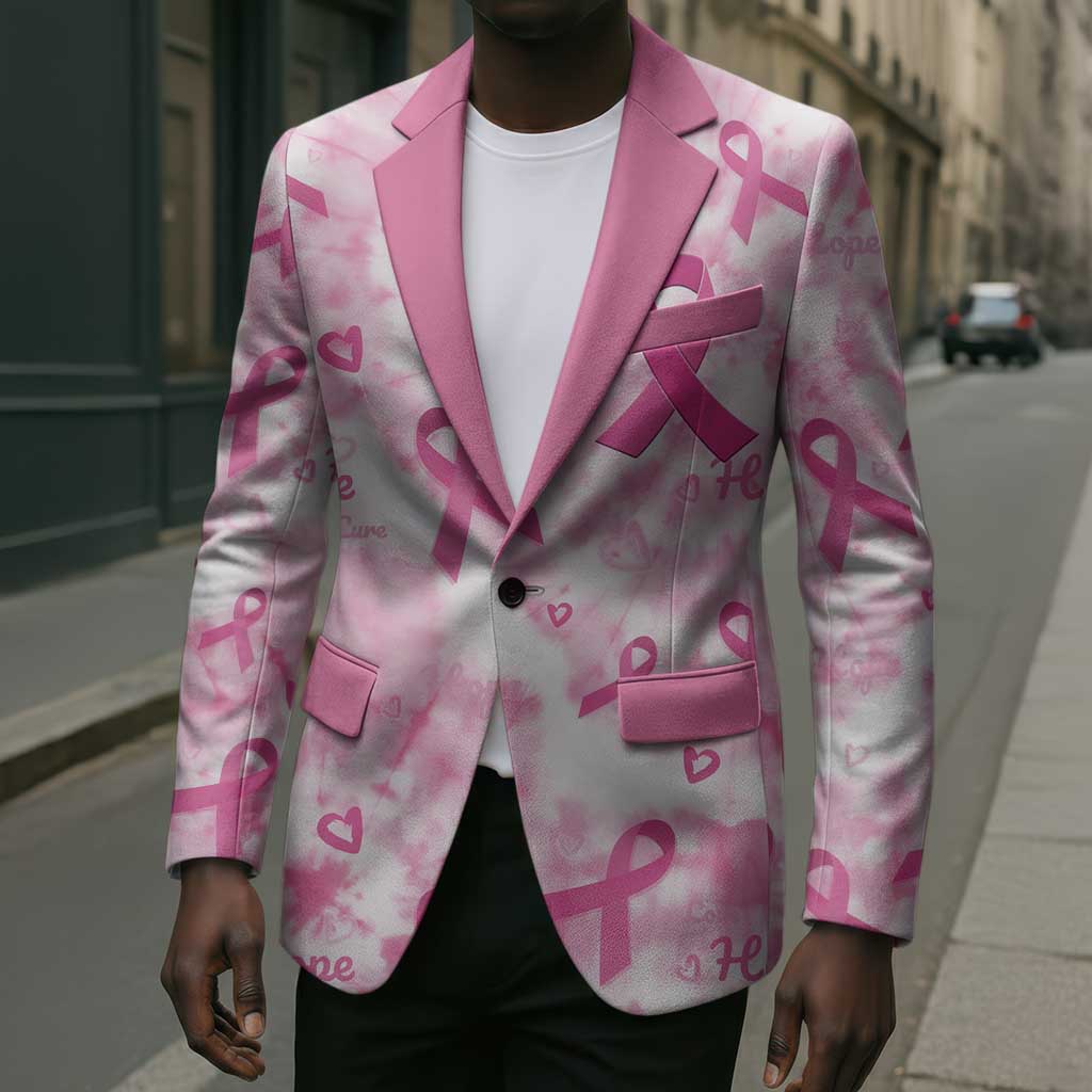 Breast Cancer Awareness Pink Ribbon Blazer Tie Dye Style