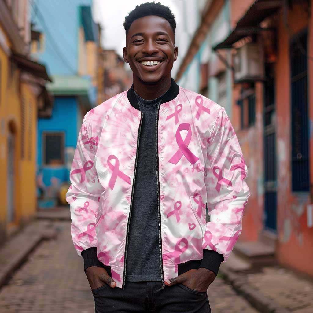 Pink Ribbon With Tie Dye Bomber Jacket Breast Cancer Awareness - African Pride