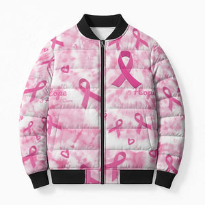 Breast Cancer Awareness Pink Ribbon Bomber Puffer Jacket Tie Dye Style