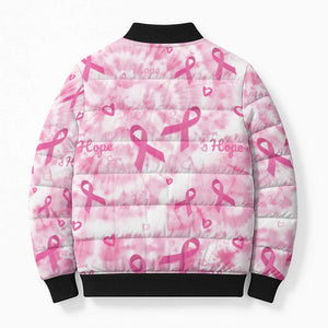 Breast Cancer Awareness Pink Ribbon Bomber Puffer Jacket Tie Dye Style
