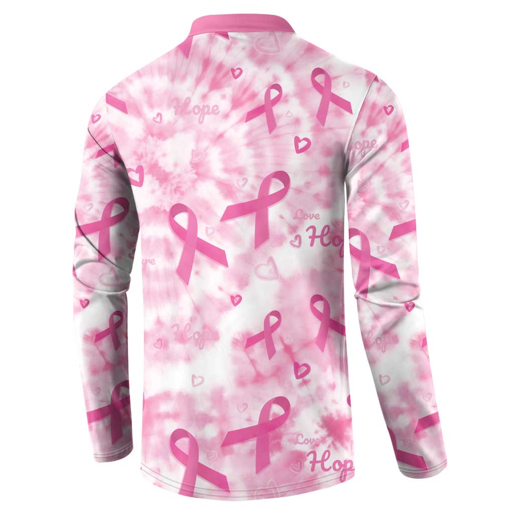 Breast Cancer Awareness Pink Ribbon Button Sweatshirt Tie Dye Style