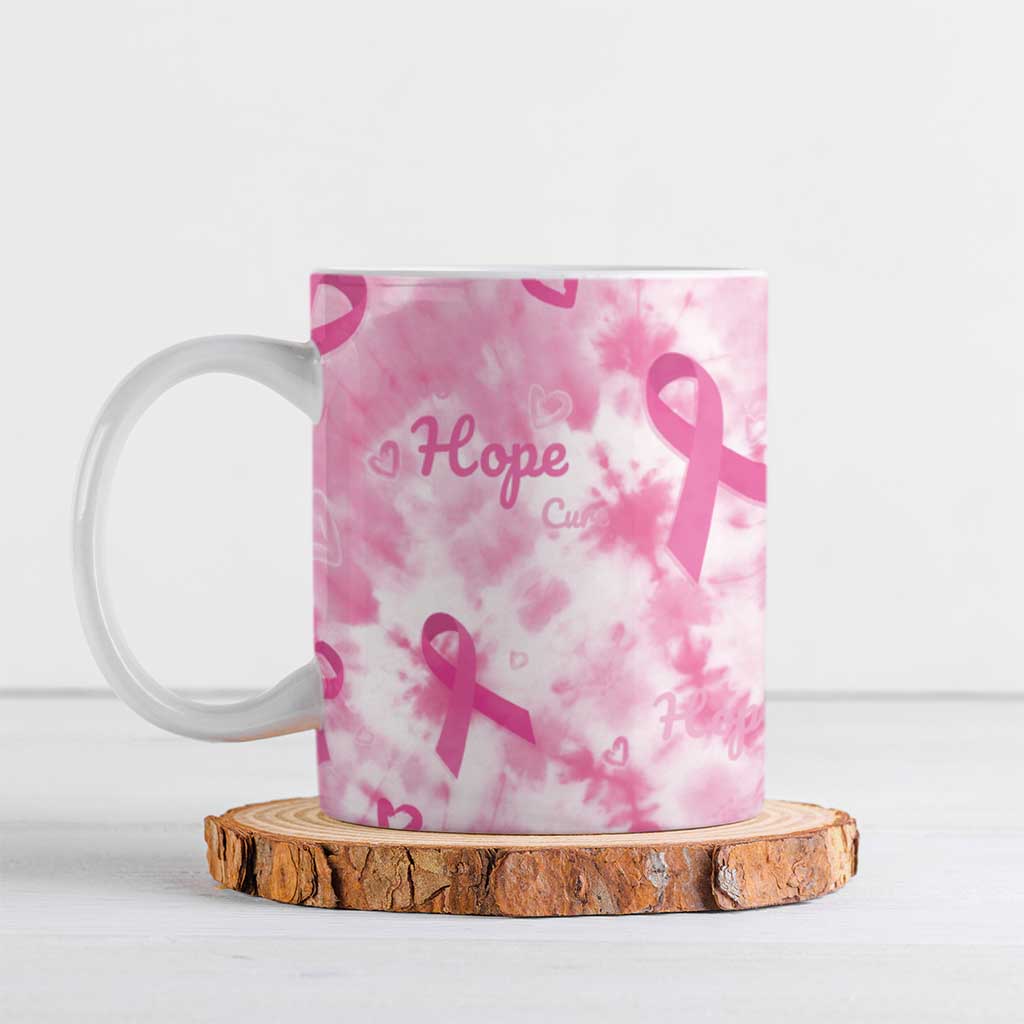 Breast Cancer Awareness Pink Ribbon Ceramic Mug Tie Dye Style