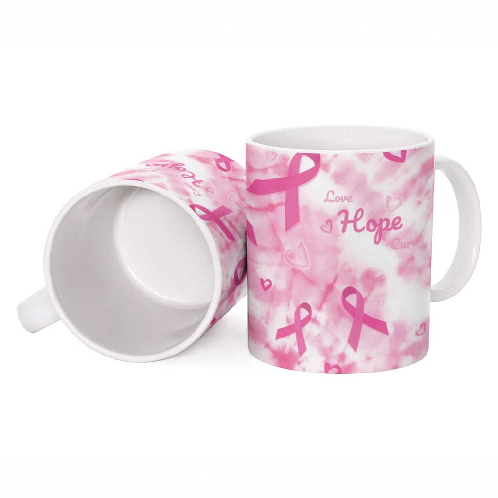 Breast Cancer Awareness Pink Ribbon Ceramic Mug Tie Dye Style