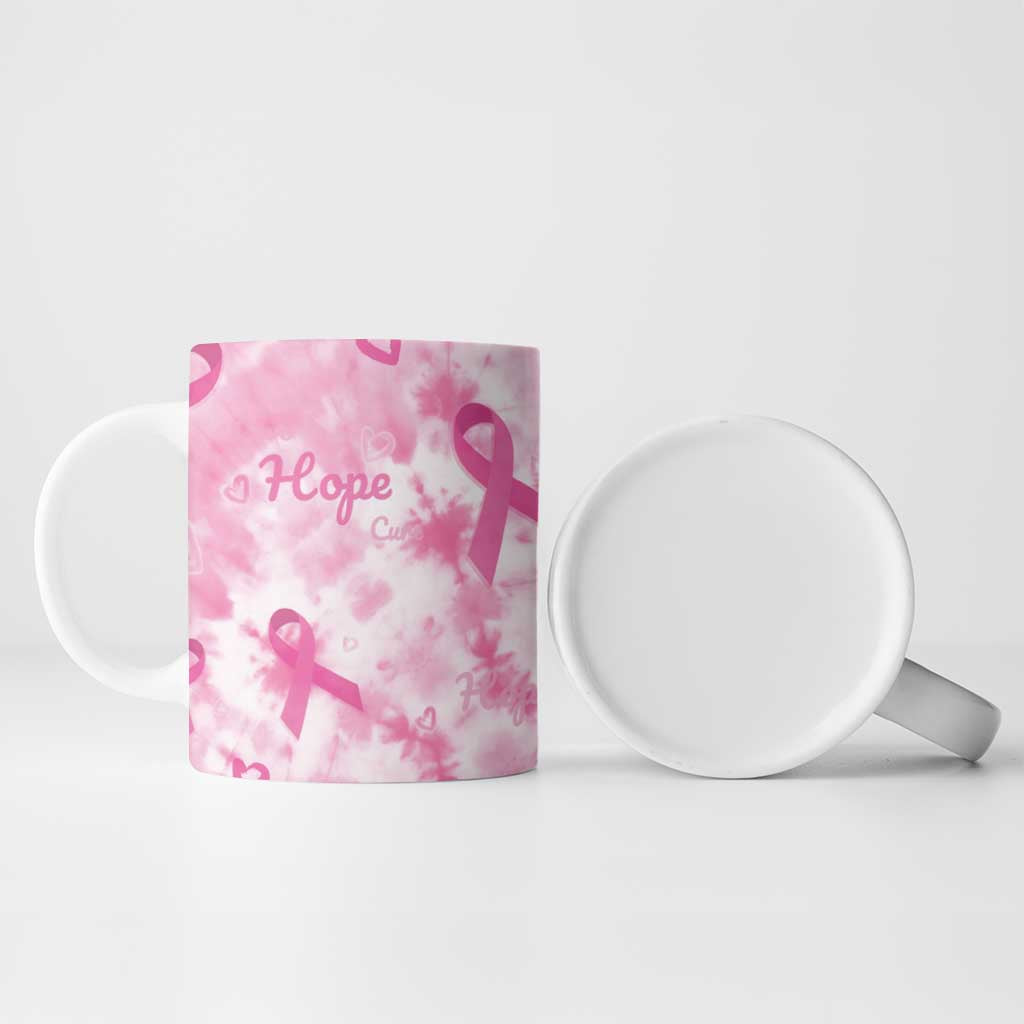 Breast Cancer Awareness Pink Ribbon Ceramic Mug Tie Dye Style