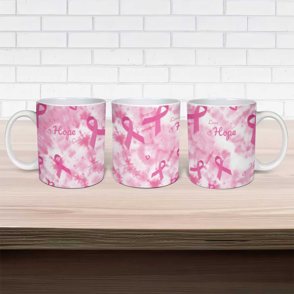 Breast Cancer Awareness Pink Ribbon Ceramic Mug Tie Dye Style