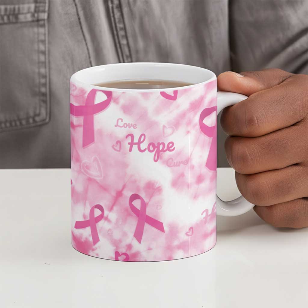 Breast Cancer Awareness Pink Ribbon Ceramic Mug Tie Dye Style