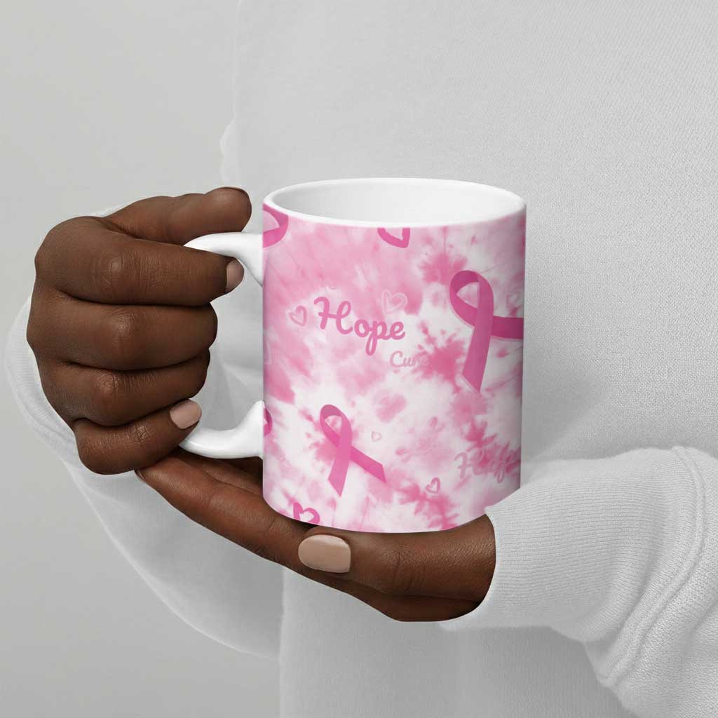 Breast Cancer Awareness Pink Ribbon Ceramic Mug Tie Dye Style