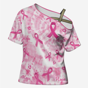 Breast Cancer Awareness Pink Ribbon Cross Shoulder Shirt Tie Dye Style