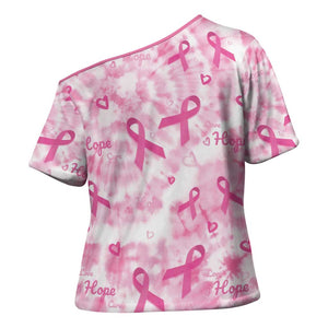 Breast Cancer Awareness Pink Ribbon Cross Shoulder Shirt Tie Dye Style