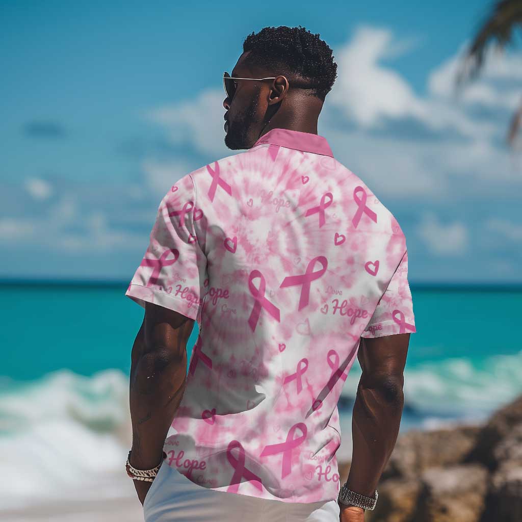 Pink Ribbon With Tie Dye Hawaiian Shirt Breast Cancer Awareness - African Pride