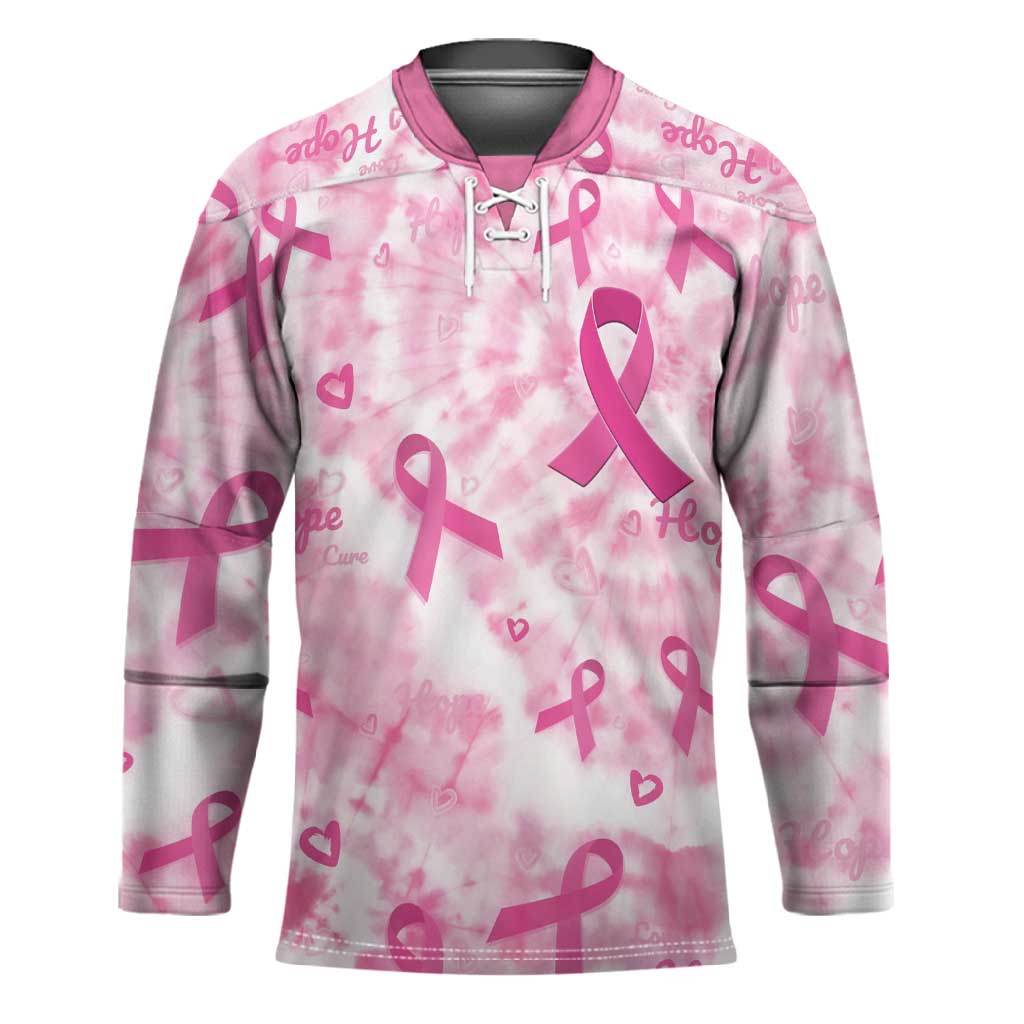 Breast Cancer Awareness Pink Ribbon Hockey Jersey Tie Dye Style