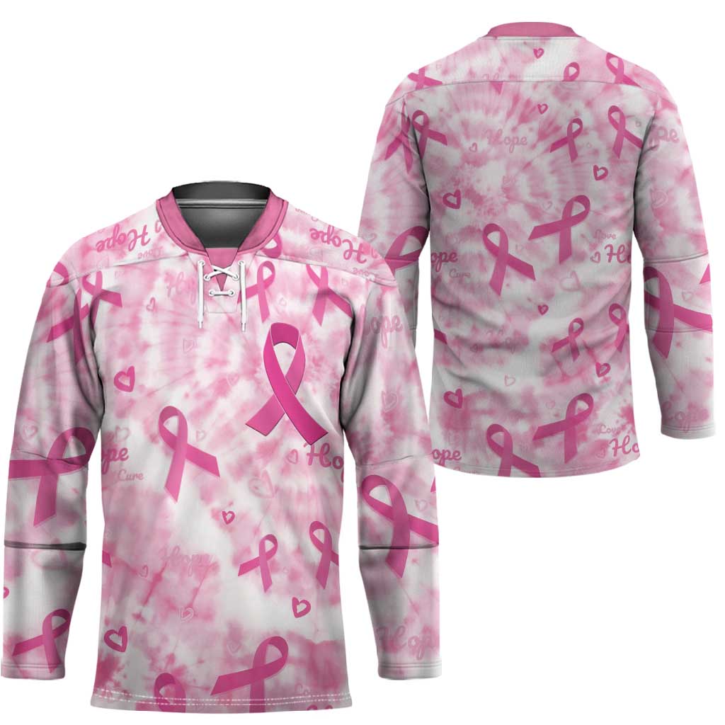 Breast Cancer Awareness Pink Ribbon Hockey Jersey Tie Dye Style