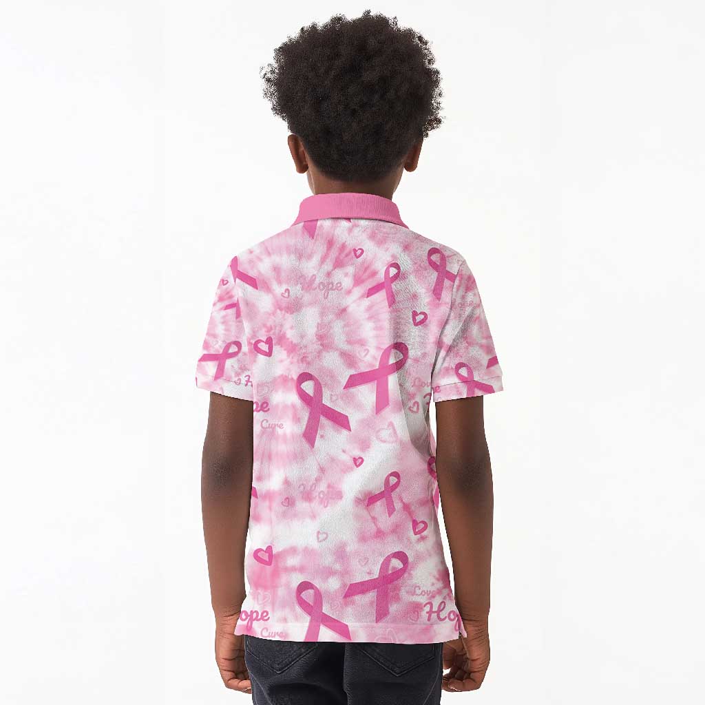 Pink Ribbon With Tie Dye Kid Polo Shirt Breast Cancer Awareness - African Pride