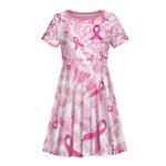 Pink Ribbon With Tie Dye Kid Short Sleeve Dress Breast Cancer Awareness - African Pride