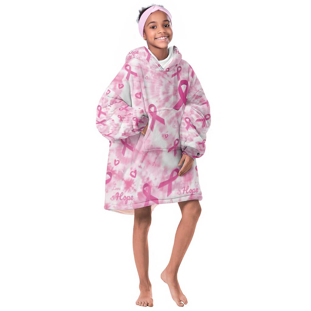 Pink Ribbon With Tie Dye Kid Wearable Blanket Hoodie Breast Cancer Awareness - African Pride