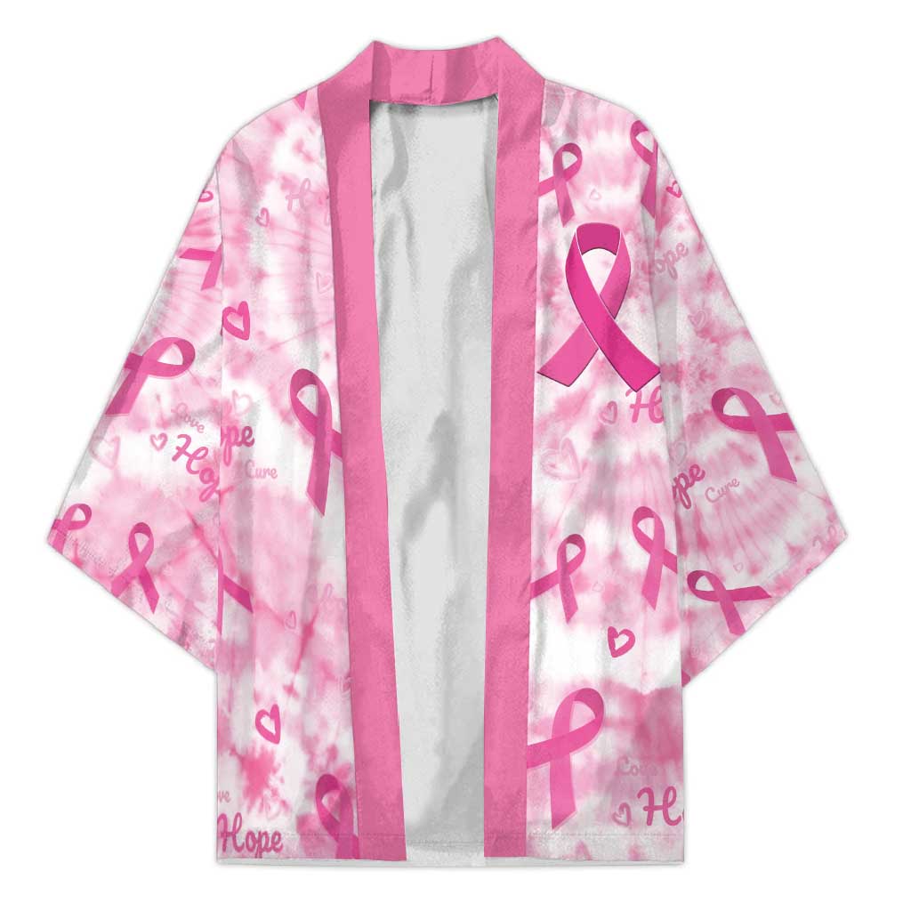 Breast Cancer Awareness Pink Ribbon Kimono Tie Dye Style