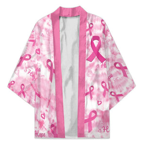 Breast Cancer Awareness Pink Ribbon Kimono Tie Dye Style