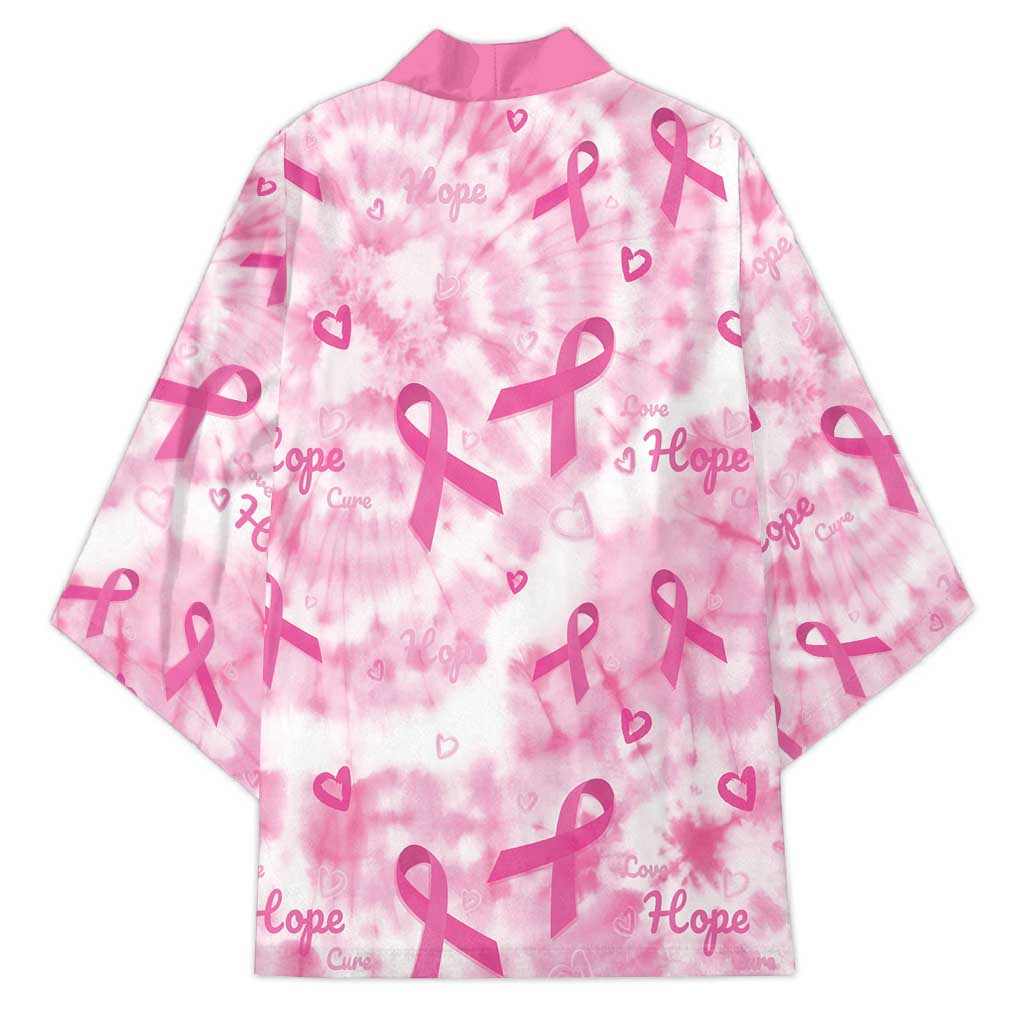 Breast Cancer Awareness Pink Ribbon Kimono Tie Dye Style