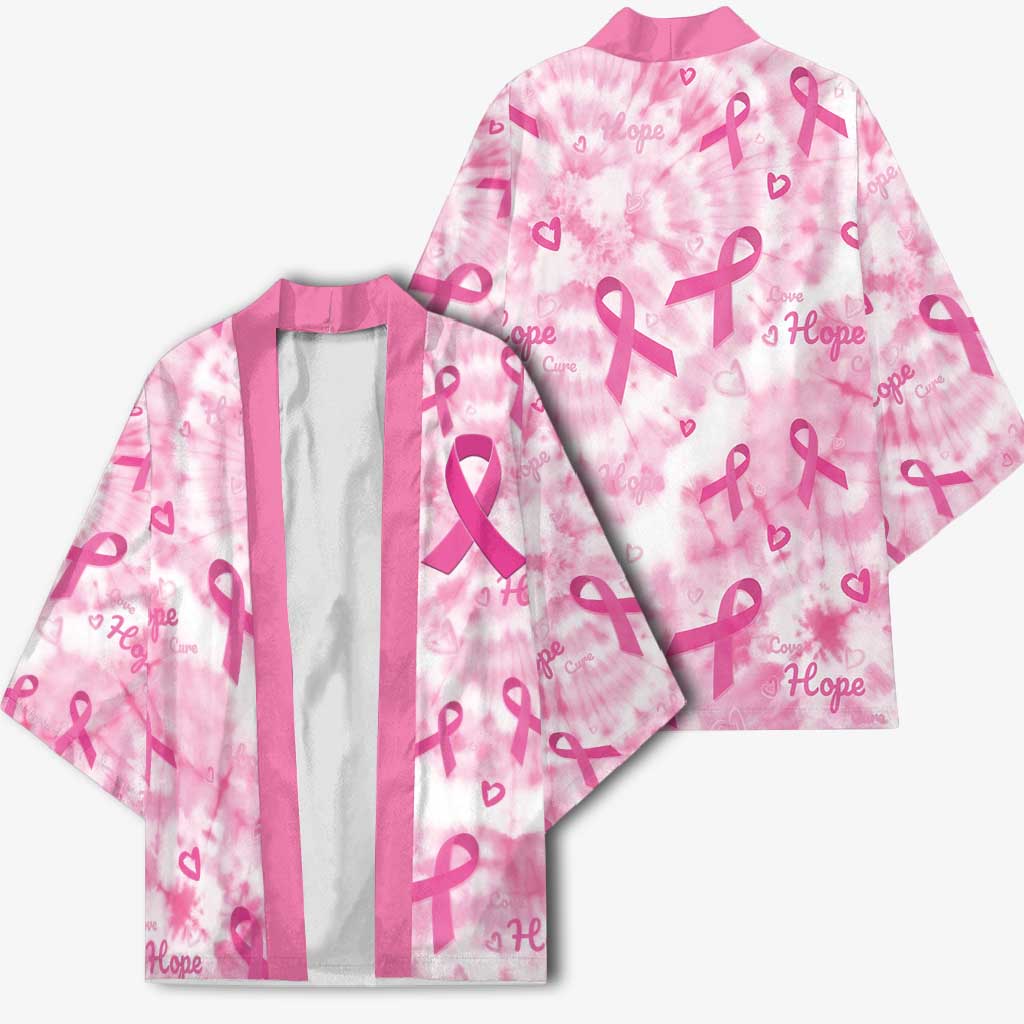 Breast Cancer Awareness Pink Ribbon Kimono Tie Dye Style