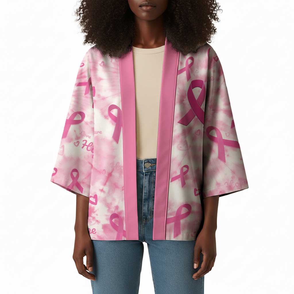 Breast Cancer Awareness Pink Ribbon Kimono Tie Dye Style