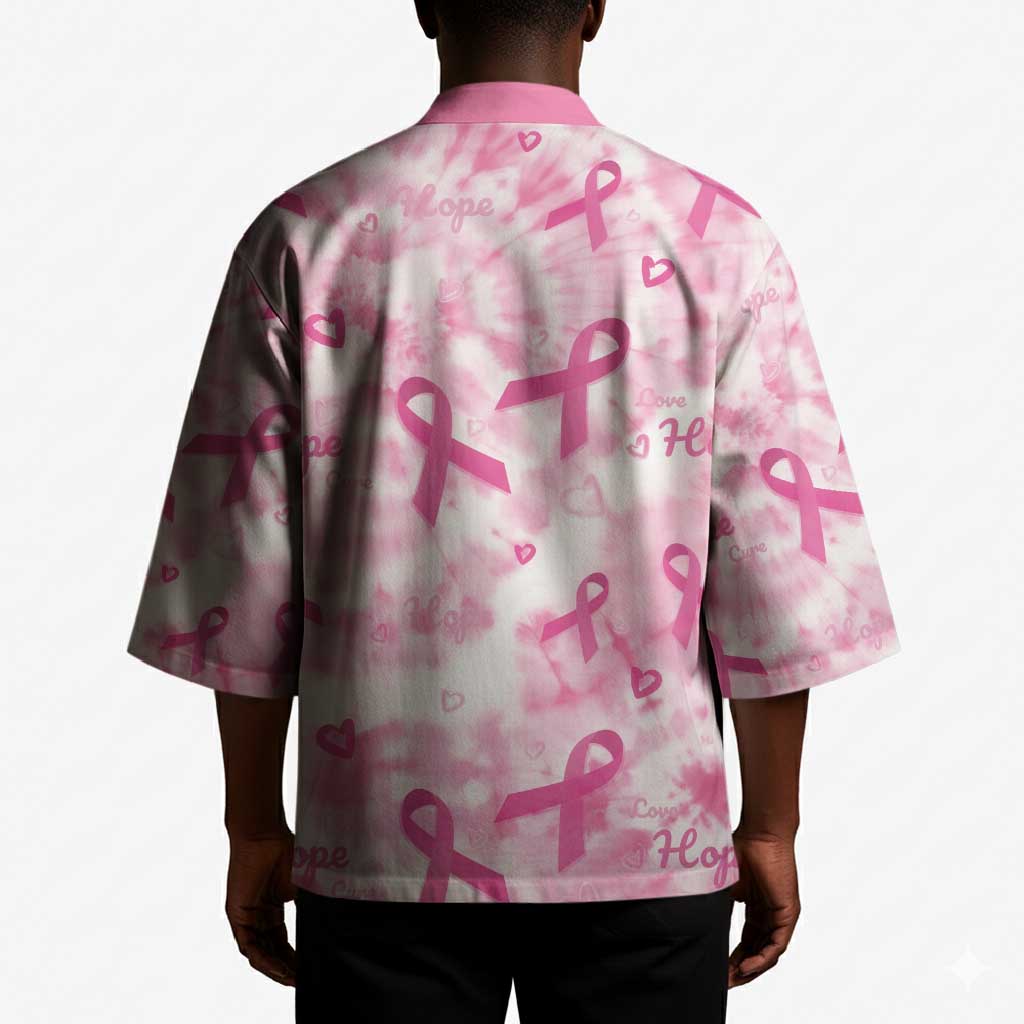 Breast Cancer Awareness Pink Ribbon Kimono Tie Dye Style