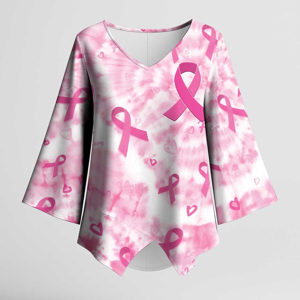 Breast Cancer Awareness Pink Ribbon Kimono Sleeve Blouse Tie Dye Style