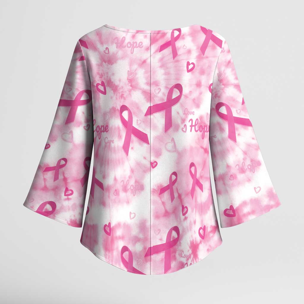 Breast Cancer Awareness Pink Ribbon Kimono Sleeve Blouse Tie Dye Style