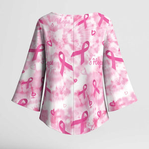 Breast Cancer Awareness Pink Ribbon Kimono Sleeve Blouse Tie Dye Style
