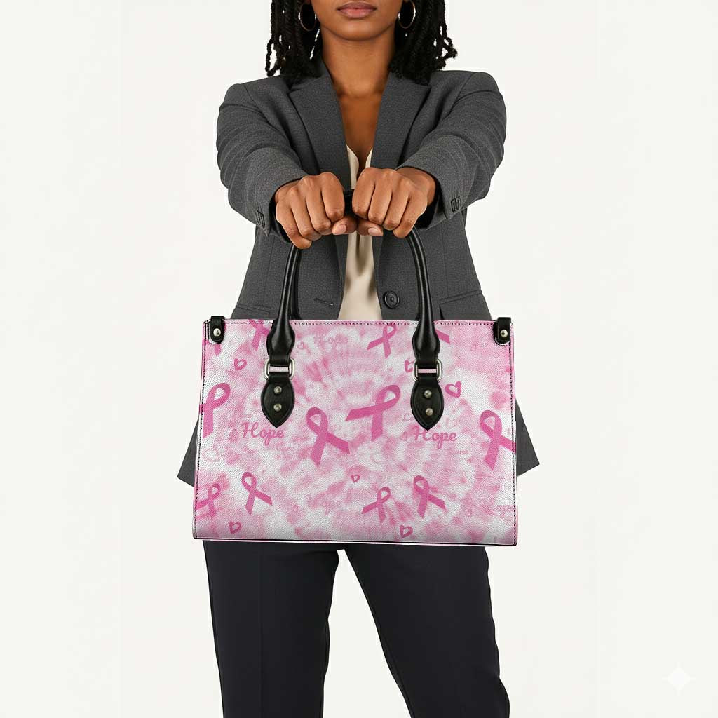 Breast Cancer Awareness Pink Ribbon Leather Bag Tie Dye Style