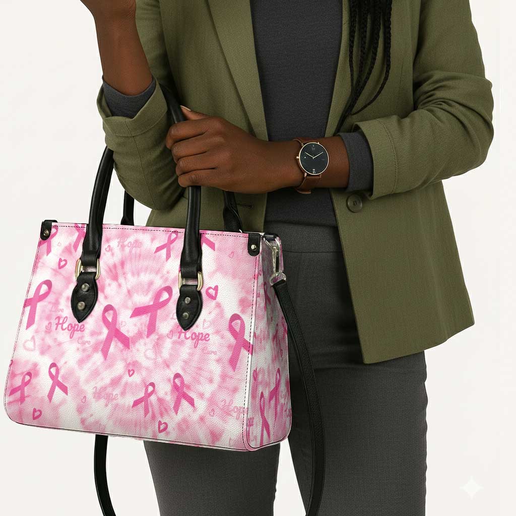 Breast Cancer Awareness Pink Ribbon Leather Bag Tie Dye Style