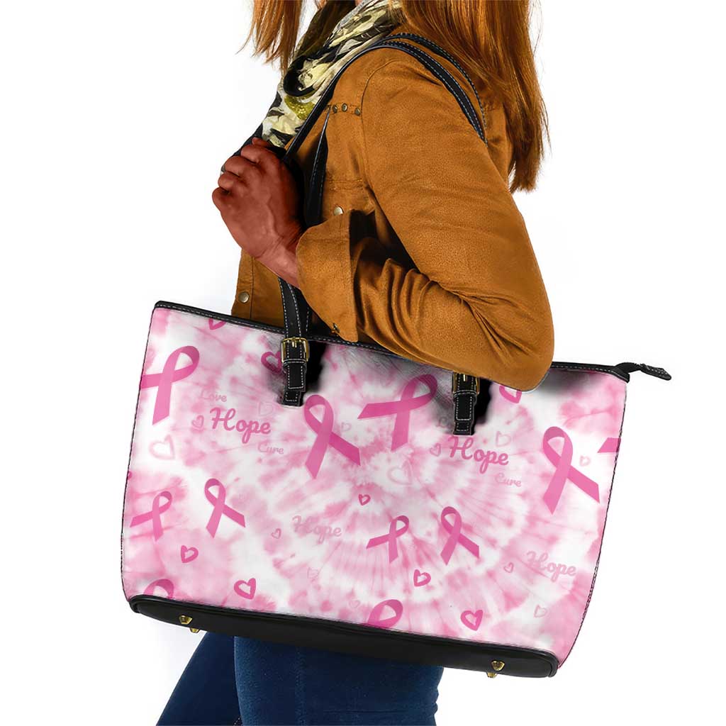 Pink Ribbon With Tie Dye Leather Tote Bag Breast Cancer Awareness - African Pride