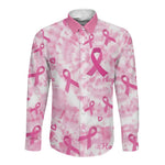 Pink Ribbon With Tie Dye Long Sleeve Button Shirt Breast Cancer Awareness - African Pride