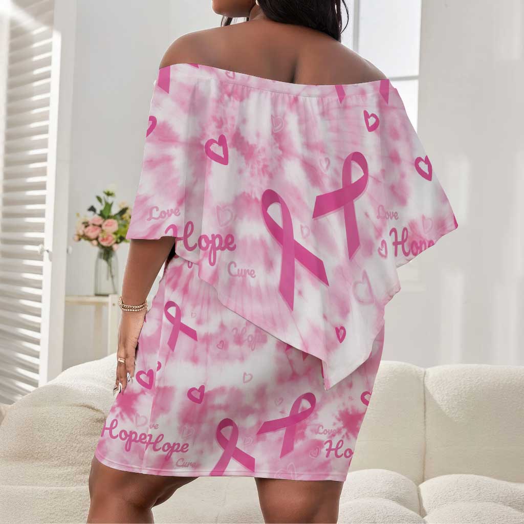 Pink Ribbon With Tie Dye Off Shoulder Short Dress Breast Cancer Awareness - African Pride
