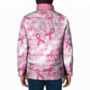 Breast Cancer Awareness Pink Ribbon Padded Jacket Tie Dye Style