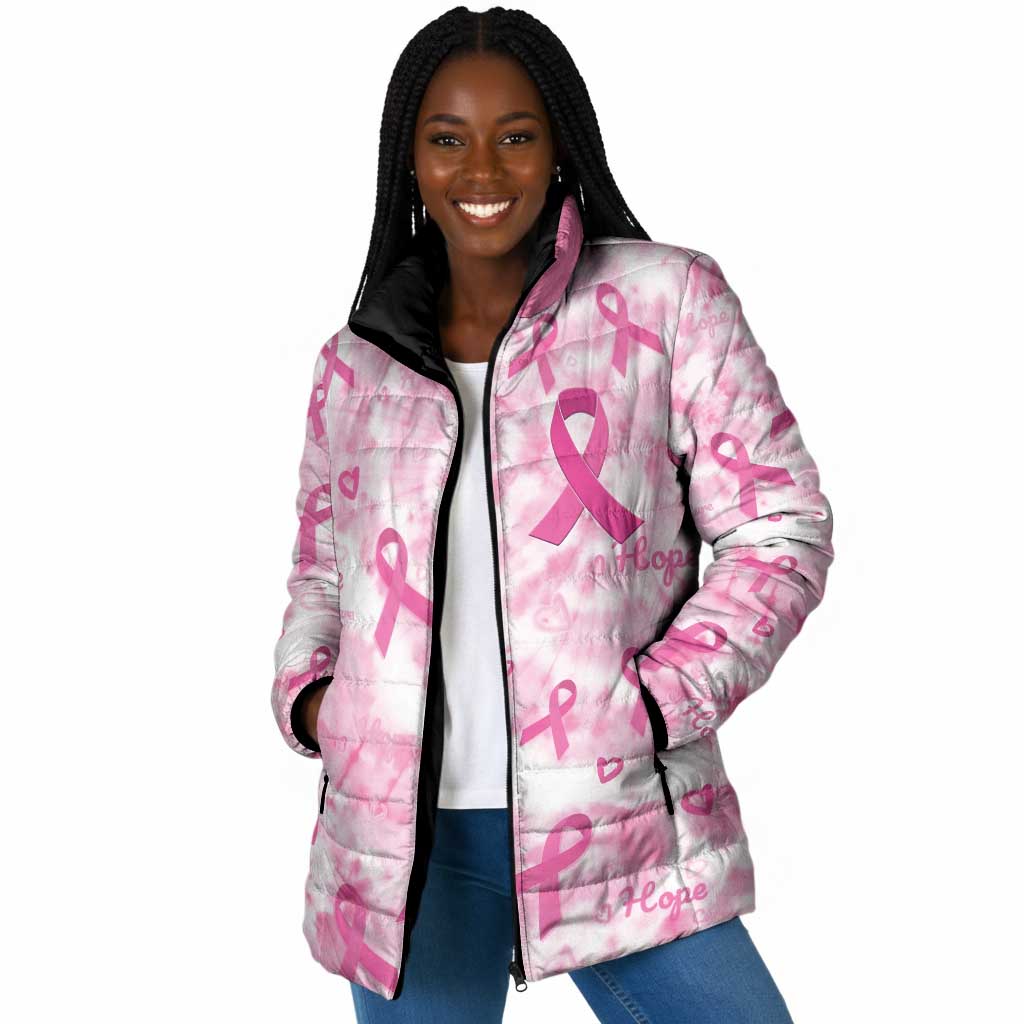 Breast Cancer Awareness Pink Ribbon Padded Jacket Tie Dye Style