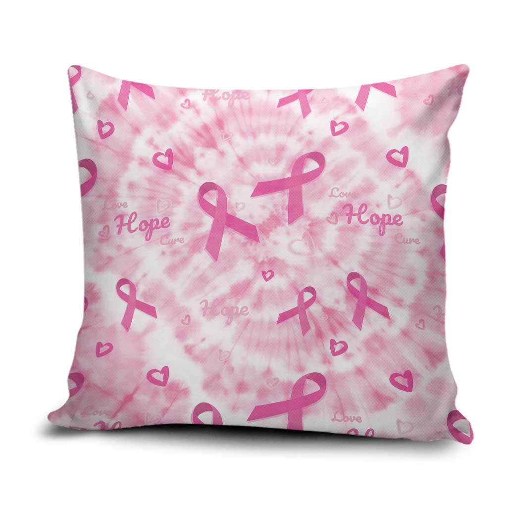 Breast Cancer Awareness Pink Ribbon Pillow Cover Tie Dye Style